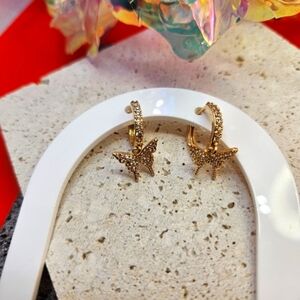 Butterfly Drop Earrings - Gold
